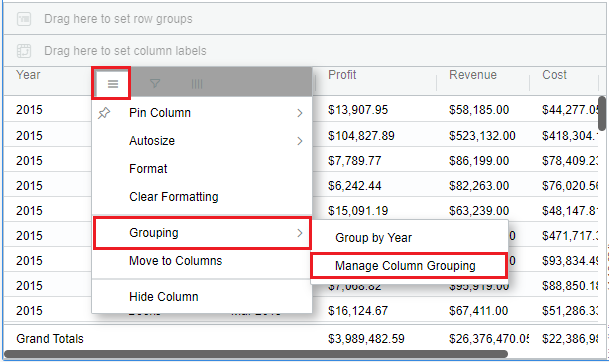 column group snapshot