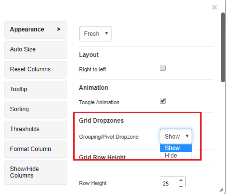 appearance Grid Dropzones