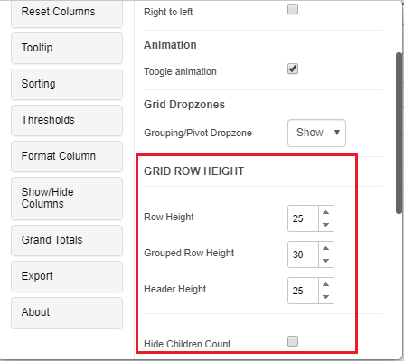 appearance row height