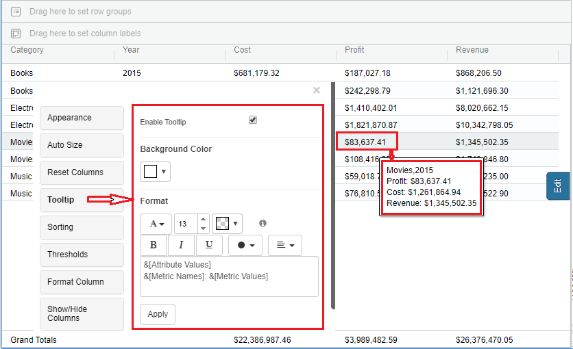 Tooltip | VitaraCharts - Custom visuals plugin for MicroStrategy ...