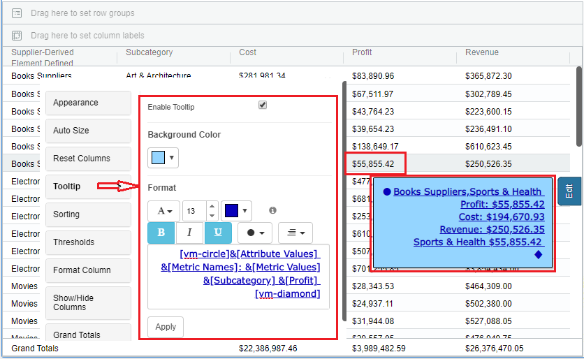 Tooltip | VitaraCharts - Custom visuals plugin for MicroStrategy ...